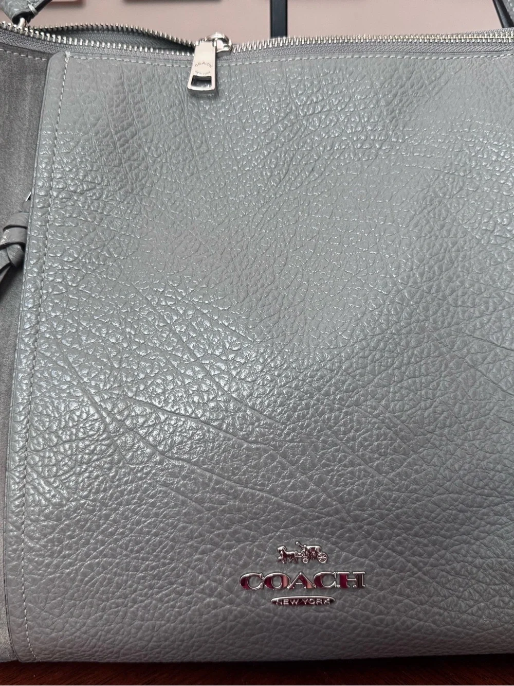 COACH Heather Gray Pebble Leather & Suede Marlon Hobo Bag & Matching Slim Accord